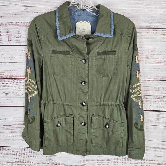 HEI Adventurer Womens Button Shirt Coat XS Button Embroider Studded Boho Indie - Picture 2 of 12